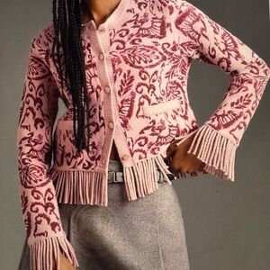 New with tags NVLT Pink and Burgundy Patterned Cardigan with fringe
